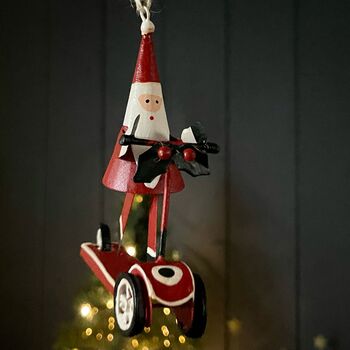 Santa On A Red Scooter Hanging Christmas Decoration, 4 of 4