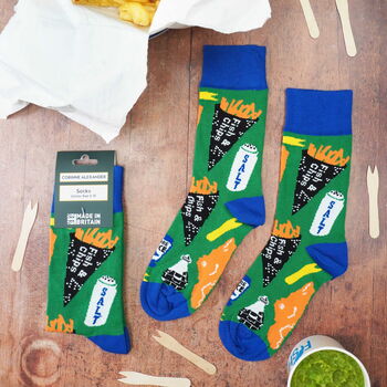 Fish And Chips Gift Set / Tea Towel And Socks / Foodie Birthday Gift, 5 of 8