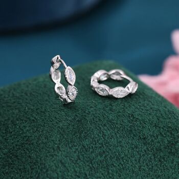Dotted Marquise Cz Hoop Earrings Sterling Silver, 3 of 11