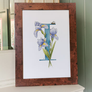 I Is For Iris Floral Letter Print, Personalised, 6 of 8