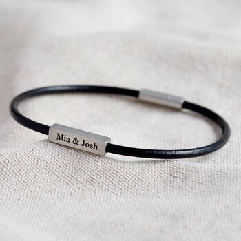 Men's Personalised Leather Cord And Bar Bracelet, 6 of 7