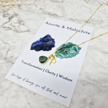 18k Gold Vermeil Plated Azurite And Initial Necklace, 4 of 7