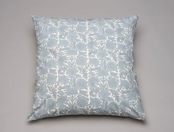 Large Square Floral Pattern Blue Cotton Pillowcase, 3 of 4