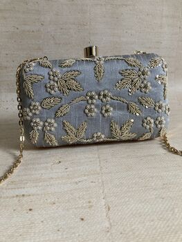 Grey Handcrafted Pearl Rectangular Clutch Bag, 5 of 9