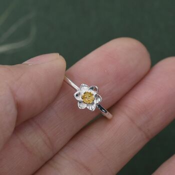 Sterling Silver Daffodil Flower Ring, 5 of 12