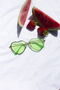 Green Rimless Colour Tint Heart Sunglasses, thumbnail 1 of 7