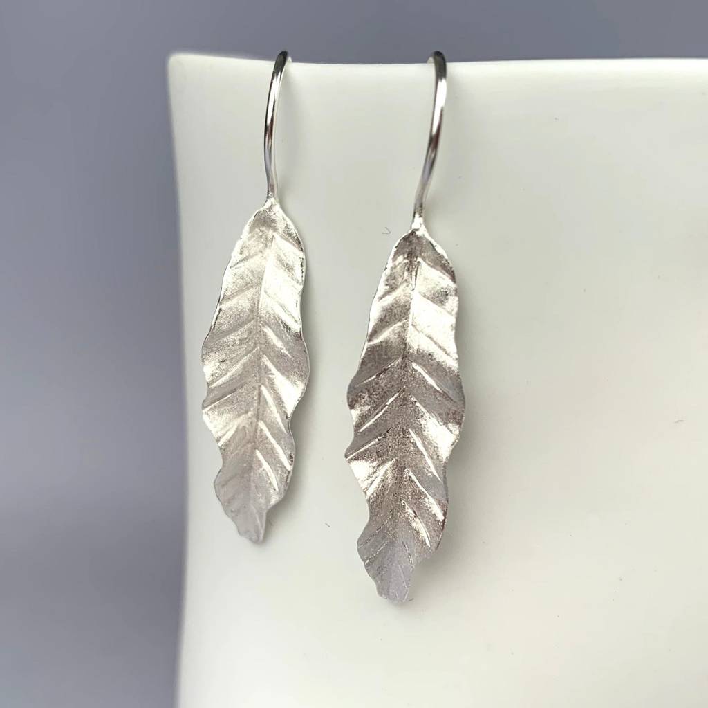 Solid Silver Banana Leaf Earrings By Nest | notonthehighstreet.com