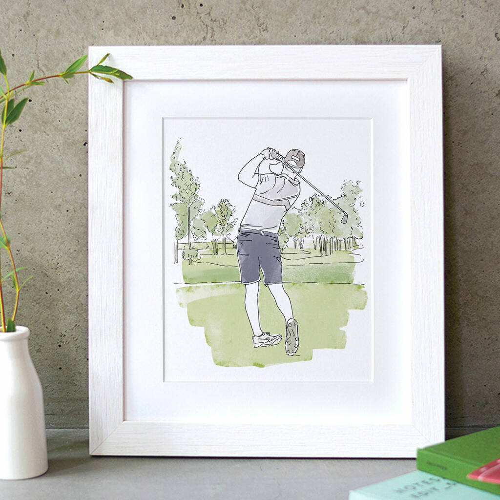 Watercolour Line Golf Custom Portrait, 1 of 6