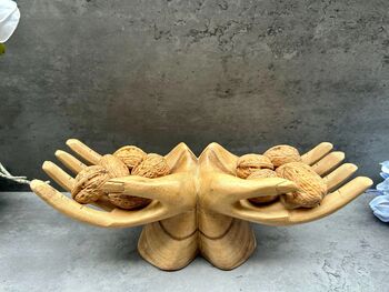 Hand Carved Wooden Hands Bowl Jewellery Stand Fruit Bowl, 2 of 8