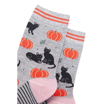 Women's Halloween Pumpkins Black Witches Cats Bamboo Socks, 3 of 4