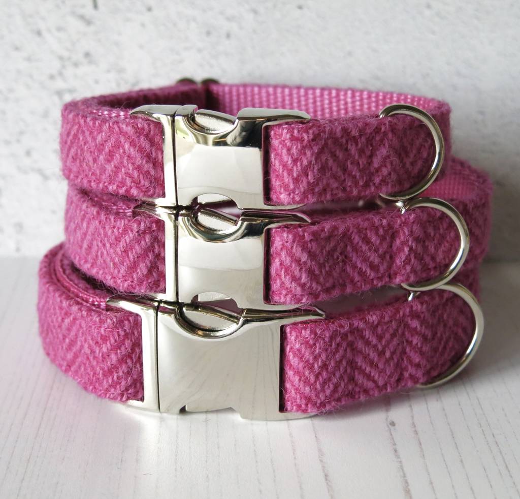 petal pink harris tweed dog collar by furry necks