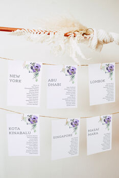 Wedding Seating Plan Cards Deep Purple Floral, 5 of 6