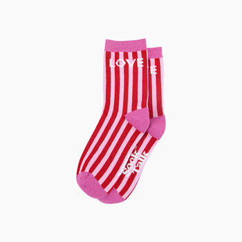 Love Stripes Combed Cotton Glitter Socks In Red/Pink, 3 of 4