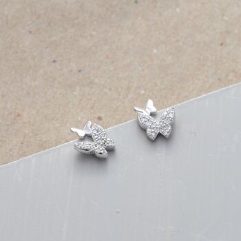 Sterling Silver Crystal Twin Butterfly Earrings, 2 of 2