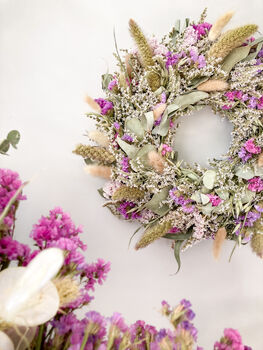 Dried Eucalyptus Wreath With Lilac Statice, 3 of 5