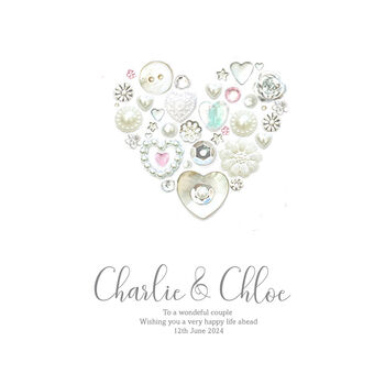 Personalised Button Heart Wedding Card, 2 of 4
