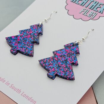 Large Purple Glitter Christmas Tree Earrings, 4 of 4