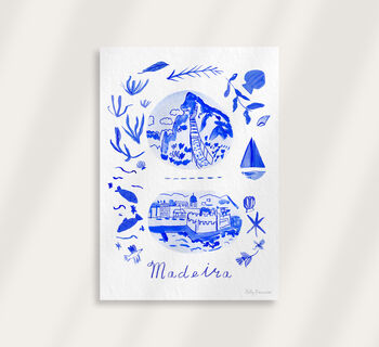 Scenes Of Madeira, Portugal Blue Tile Inspired Travel Print, 9 of 12