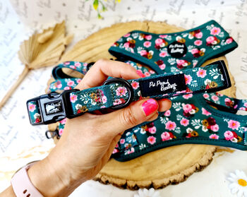 Vintage Clover Green Peonies Dog Collar, 3 of 9