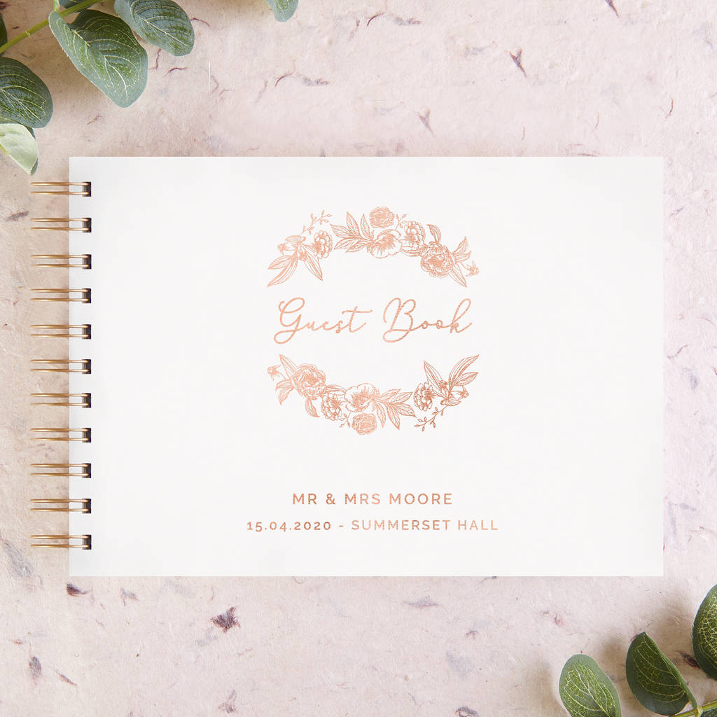 Wedding Guest Book Rose Gold Floral, 1 of 6