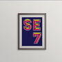 Se7 London Postcode Neon Typography Print, thumbnail 2 of 4