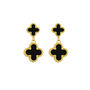Black Twin Clover Earring In 18 K Gold Plate, thumbnail 1 of 4