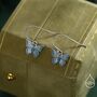 Sterling Silver Blue Butterfly Enamel Drop Hook Earrings, thumbnail 1 of 10