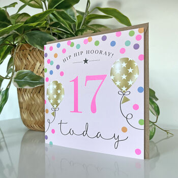 Balloon Brights 17th Birthday Card Pink, 2 of 2