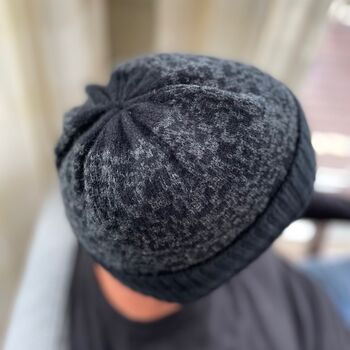 Mens Lambswool Knitted Beanie Hat Geometric Pattern, 4 of 10