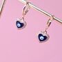 Blue Heart Evil Eye Huggies Earrings, thumbnail 2 of 3