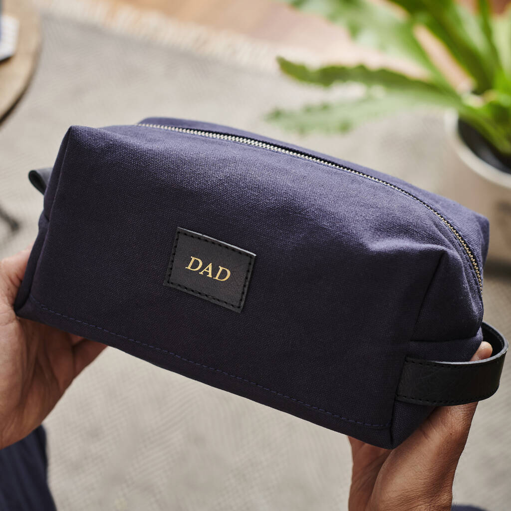 Personalised Leather And Canvas Wash Bag By Vida Vida
