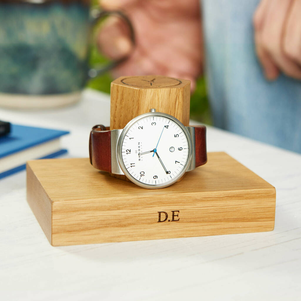 Personalised Oak Watch Stand One To Three Watches, 1 of 12