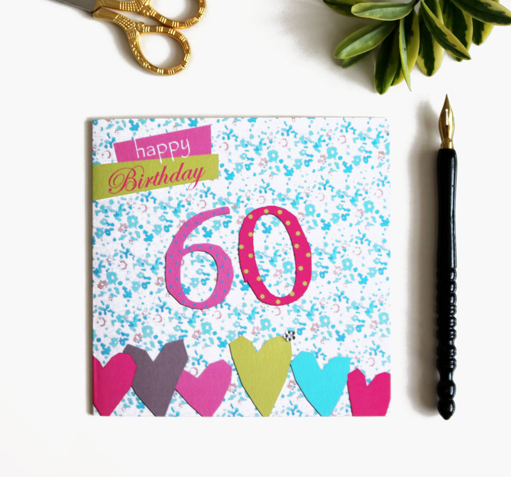 60th Happy Birthday Card With Crystal Gem By Sabah Designs ...