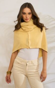 Yellow Chiffon 100% Cashmere Multi Ways Button Poncho Shawl Gift Boxed, 6 of 10
