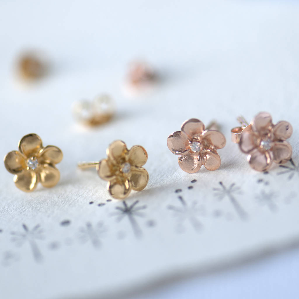 Plumeria Gold And Rose Gold Flower Stud Earrings By Grace & Valour
