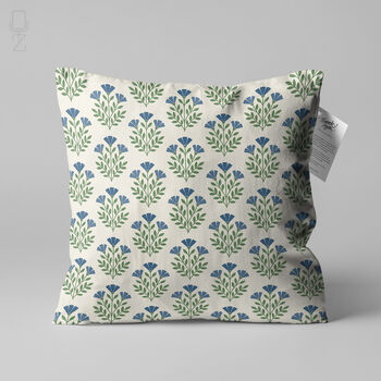 Blue Floral Block Print Chenille Cushion Cover, 4 of 12