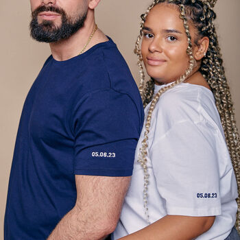Embroidered Personalised Date Sleeve T Shirt Set, 5 of 5