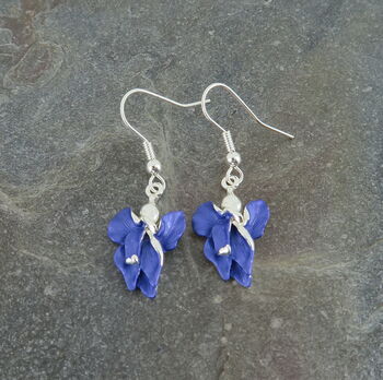 Blue Iris February Birth Flower Earrings, Silver Tone, 3 of 5