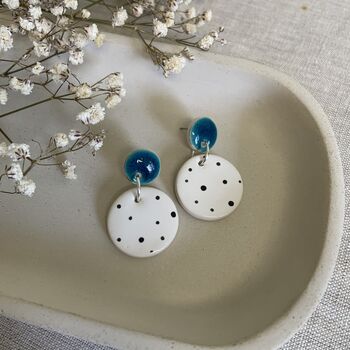 Turquoise Blue Polka Dot Ceramic Earrings, 7 of 8
