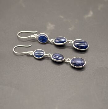 Blue Sapphire Drop Silver Earrings, 6 of 8