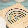 Rainbow Christening Engraved Wooden Greetings Card, thumbnail 4 of 5