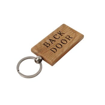 Bramble Farm 'Back Door' Rectangular Oak Keyring, 3 of 4