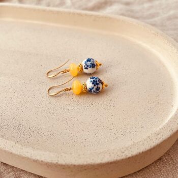 Blue And White Ceramic Floral Earrings, 3 of 4