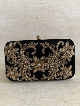 Black Velvet Rectangular Clutch Bag, 5 of 10