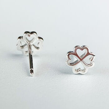 Sterling Silver Four Leaf Clover Cutout Stud Earrings, 2 of 5