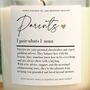 Parents Gift, Parents Definition Candle For Mum And Dad, thumbnail 3 of 7
