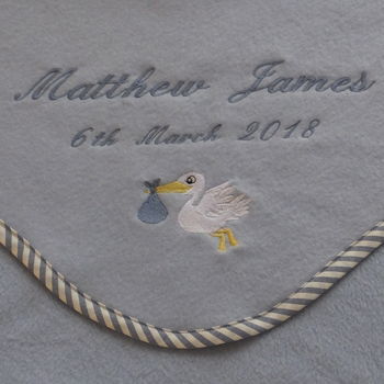 Personalised Embroidered Baby Blanket With Stork Motif, 2 of 4
