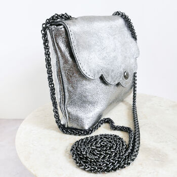 Elly Leather Mini Clutch Bag Silver By LAGOM