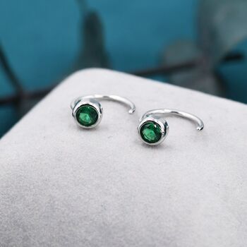 Emerald Green 4mm Cz Huggie Hoop Earrings, 7 of 11