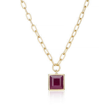 Square Ruby Pendant With Chunky Chain In Gold Vermeil, 2 of 5